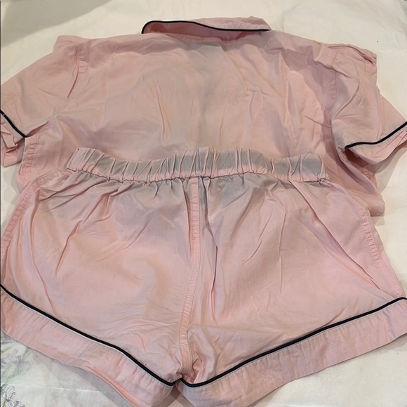 J. Crew Pink Pajama Set XXXS Cotton navy piping - Picture 3 of 9